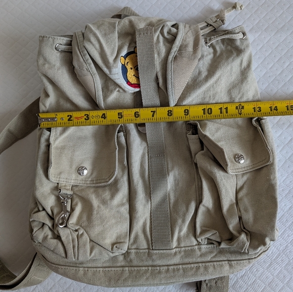 Vintage Disney Winnie The Pooh Beige Canvas Backpack, pockets drawstring Y2K - Picture 13 of 15